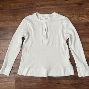 Everlane Organic Cotton Waffle Henley Top Minimalist Long Sleeve Women Medium